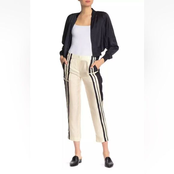Theory Chic Black and White 100% silk Striped Pants US8